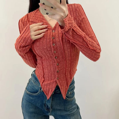 Asymmetrical Button-Up Plain Crop Cardigan