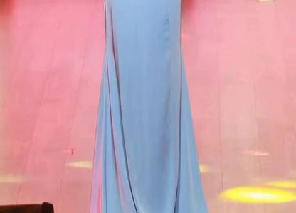 Long-Sleeve Rhinestone Sheer Panel A-Line Evening Gown