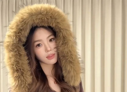 Plain Fluffy Trim Zip Hoodie