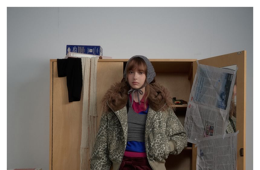 Faux Fur-Trim Leopard-Print Hooded Jacket