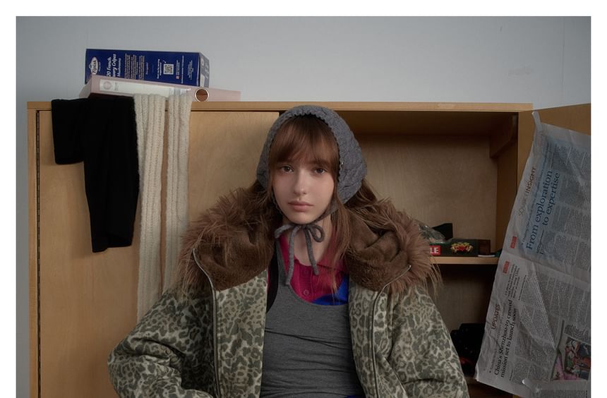 Faux Fur-Trim Leopard-Print Hooded Jacket