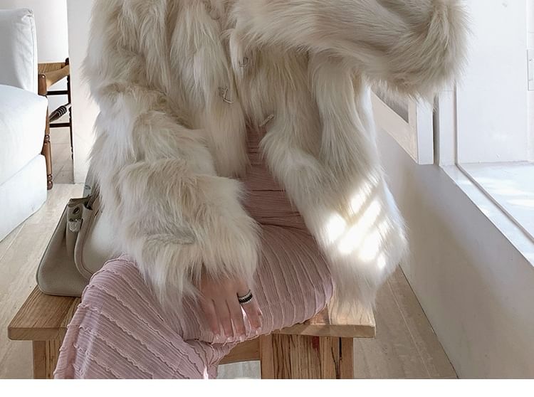 V-Neck Faux Fur Jacket