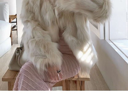 V-Neck Faux Fur Jacket