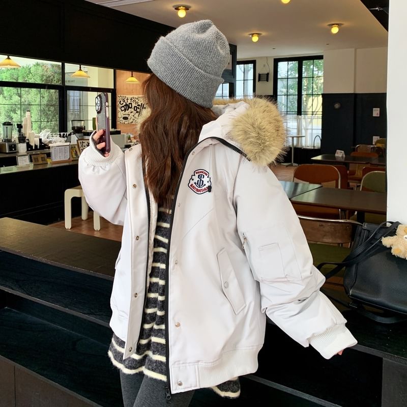 Fluffy Hooded Plain Puffer Jacket