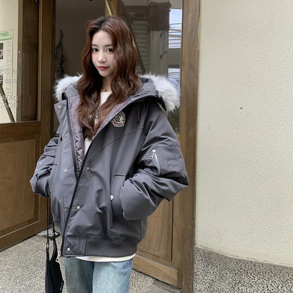 Fluffy Hooded Plain Puffer Jacket