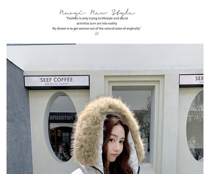 Fluffy Hooded Plain Puffer Jacket