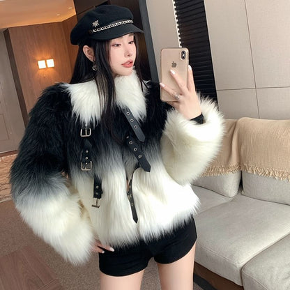Collared Gradient Faux Fur Jacket