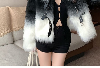 Collared Gradient Faux Fur Jacket