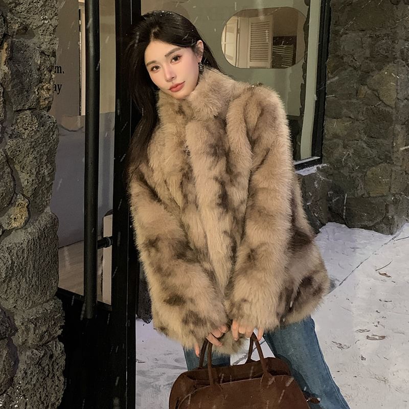 Round Neck Faux Fur Jacket