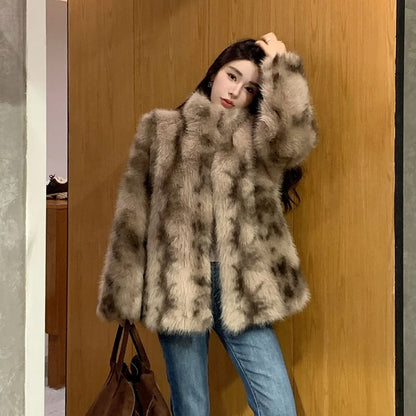 Round Neck Faux Fur Jacket