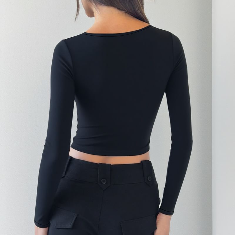 Sequin-Panel Square-Neck Crop Top