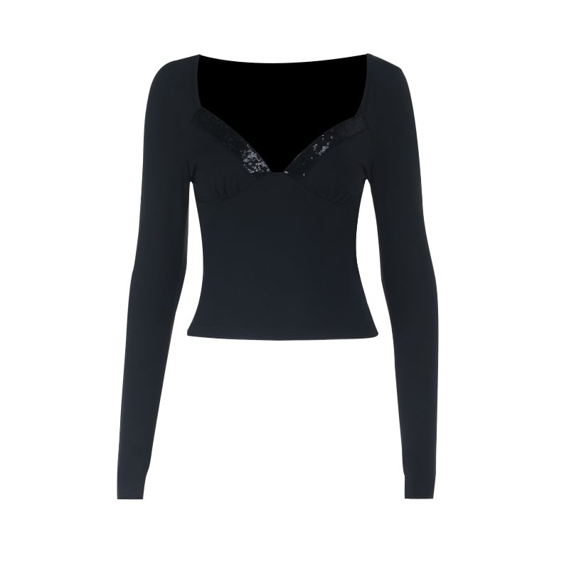 Sequin-Panel Square-Neck Crop Top
