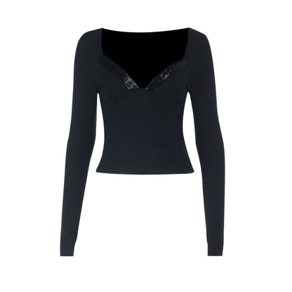 Sequin-Panel Square-Neck Crop Top