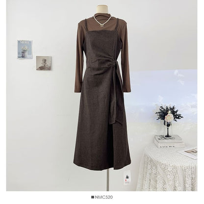 Ensemble: Mock Neck Tee and Tie-Waist Midi Dress