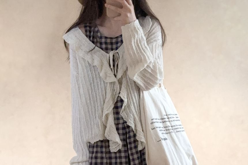 Plain Ruffle Tie Front Cardigan