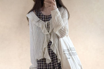 Plain Ruffle Tie Front Cardigan