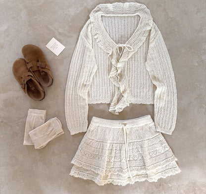 Plain Ruffle Tie Front Cardigan
