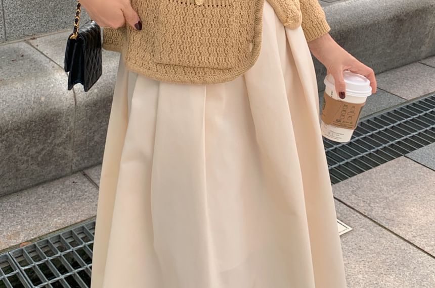 V-Neck Plain Pointelle Button Up Cardigan