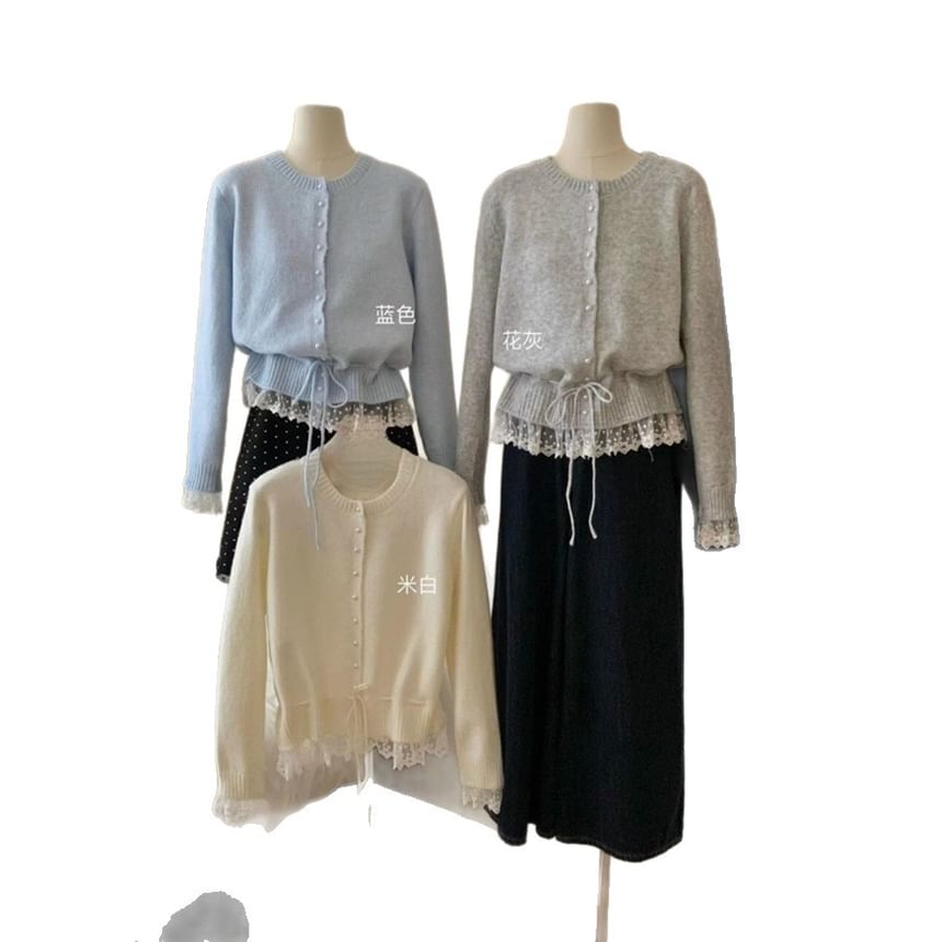 Round Neck Lace Panel Cardigan