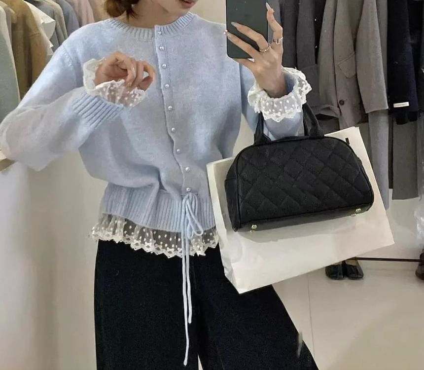 Round Neck Lace Panel Cardigan