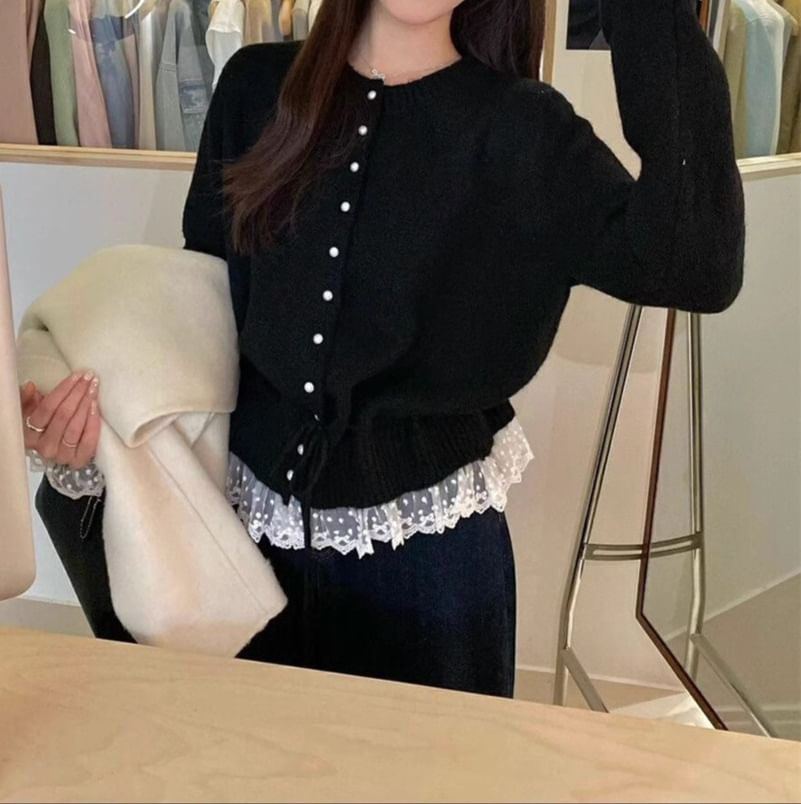 Round Neck Lace Panel Cardigan