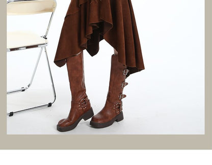 Ruffle Trim Asymmetrical Midi A-Line Skirt