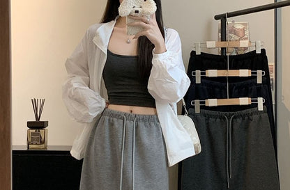 Drawstring Waist Maxi A-Line Skirt