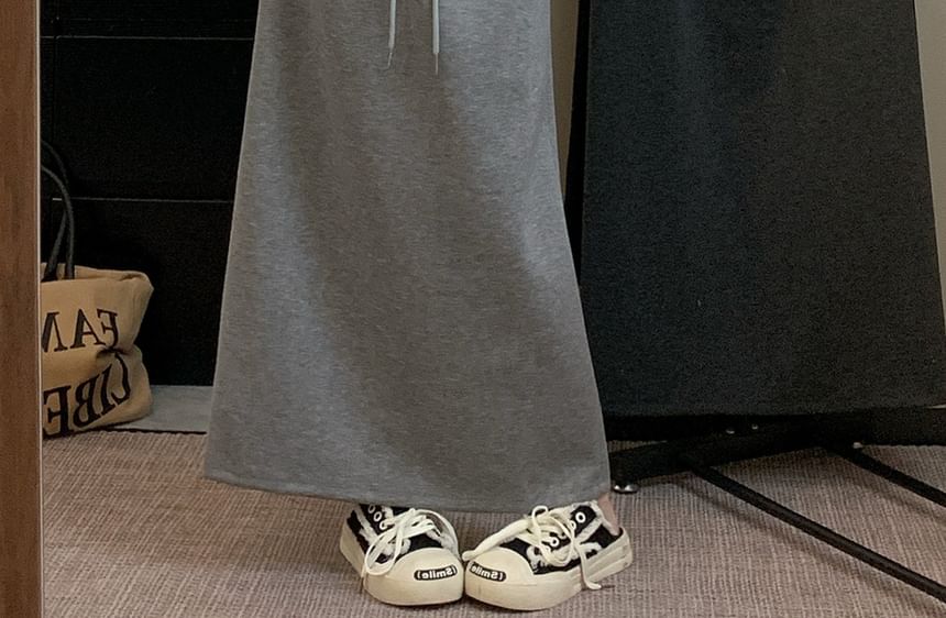 Drawstring Waist Maxi A-Line Skirt