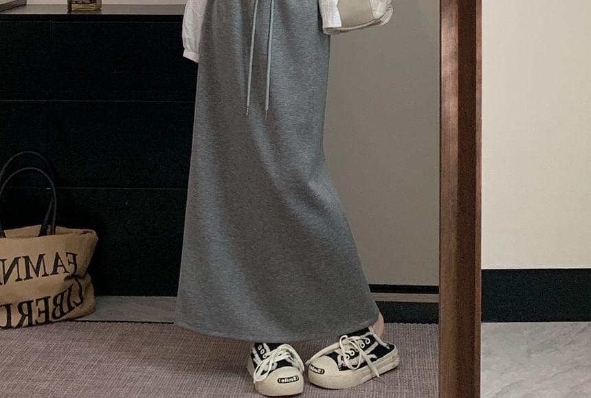 Drawstring Waist Maxi A-Line Skirt
