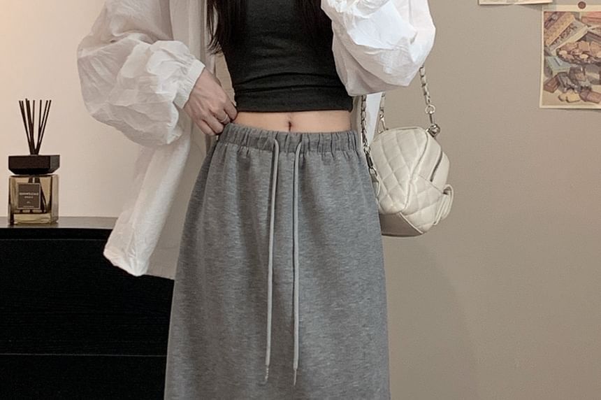 Drawstring Waist Maxi A-Line Skirt
