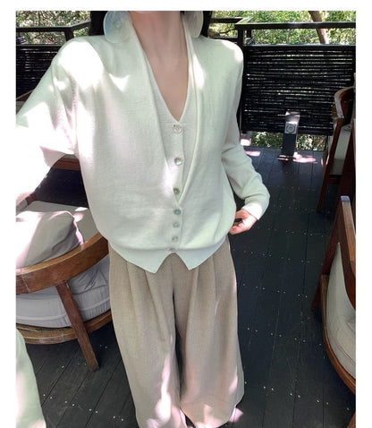 V-Neck Mock Two Piece Cardigan