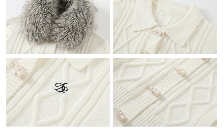 Faux Fur Collar Cable Knit Toggle Cardigan