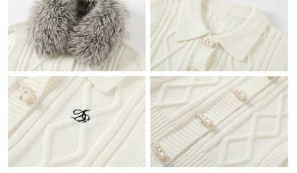 Faux Fur Collar Cable Knit Toggle Cardigan