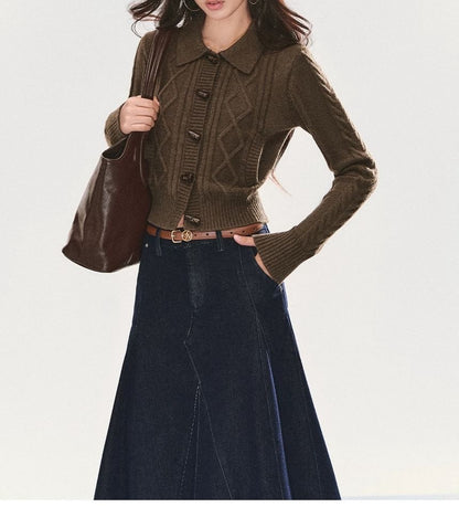 Faux Fur Collar Cable Knit Toggle Cardigan