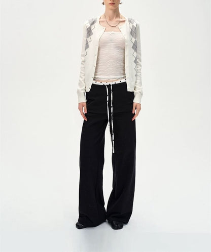 Round Neck Argyle Cardigan