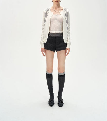 Round Neck Argyle Cardigan