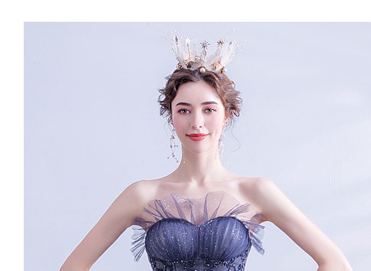 Spaghetti Strap Floral Applique Gradient Ruffle Mesh A-Line Evening Gown