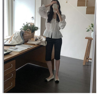 U-Neck Lace Shirt with Long Sleeves