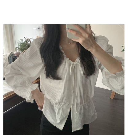 U-Neck Lace Shirt with Long Sleeves