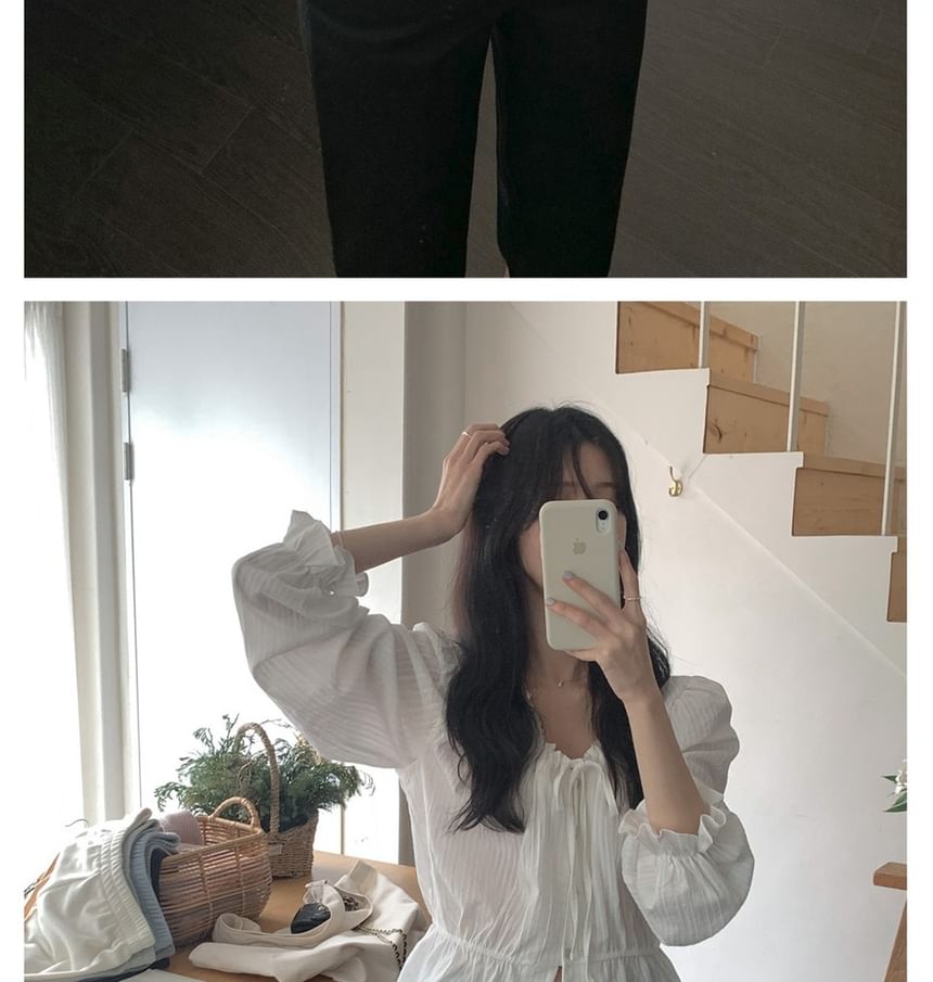 U-Neck Lace Shirt with Long Sleeves