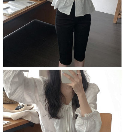 U-Neck Lace Shirt with Long Sleeves