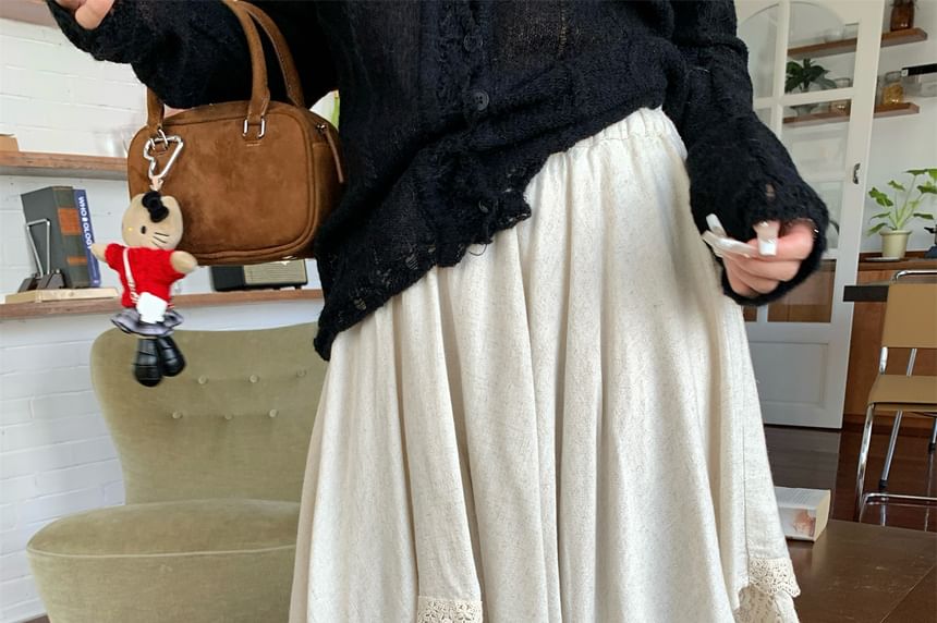Perforated Asymmetrical A-Line Skirt with High Waist