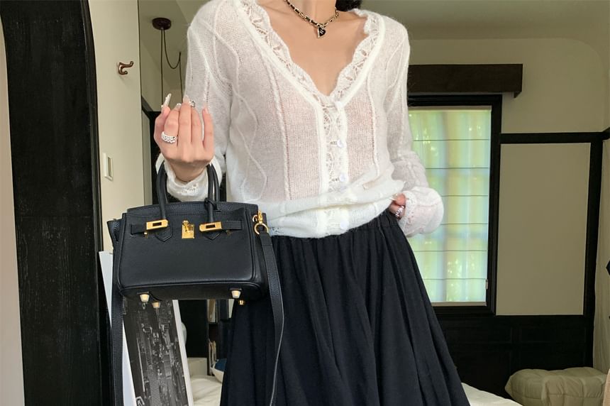 Perforated Asymmetrical A-Line Skirt with High Waist