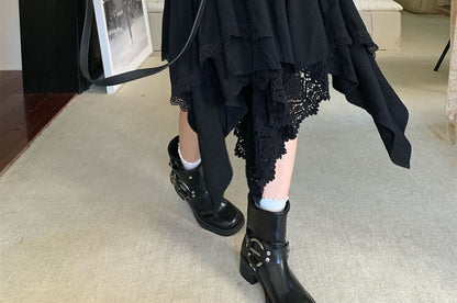 Perforated Asymmetrical A-Line Skirt with High Waist