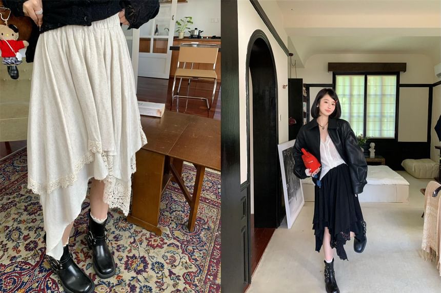 Perforated Asymmetrical A-Line Skirt with High Waist