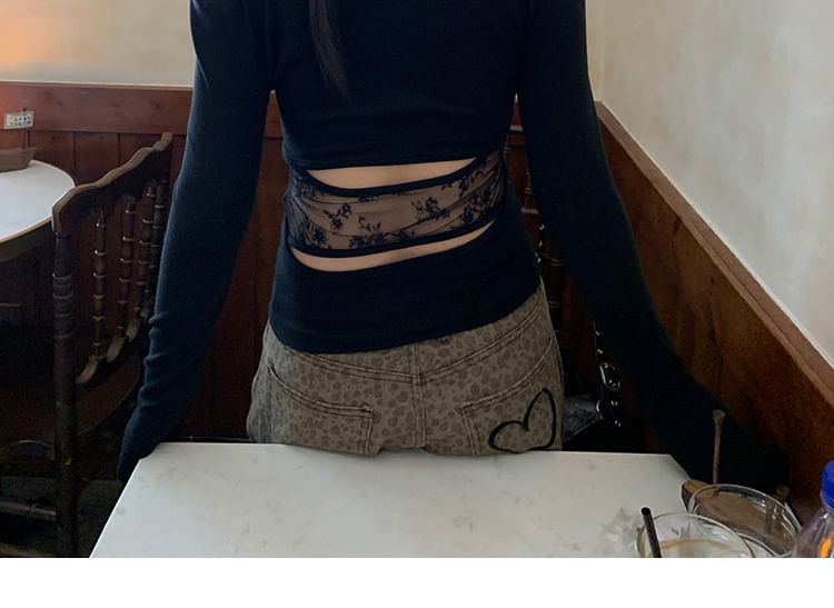 Lace Cutout Round-Neck Long-Sleeve Top