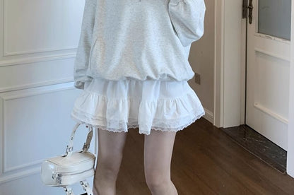 Melange Sweatshirt & Halter Gingham Camisole & Tiered Mini Skirt
