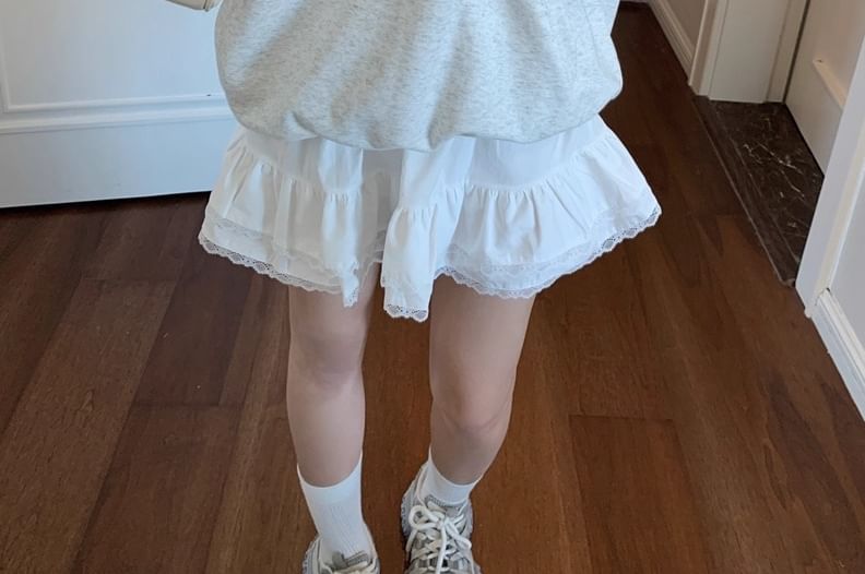 Melange Sweatshirt & Halter Gingham Camisole & Tiered Mini Skirt
