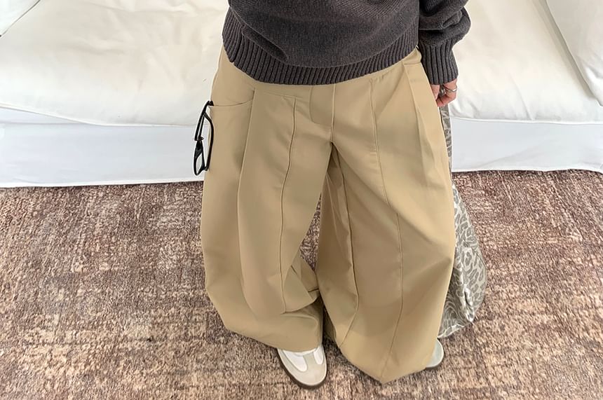 Boat Neck Solid Sweater and Baggy High Waist Pants