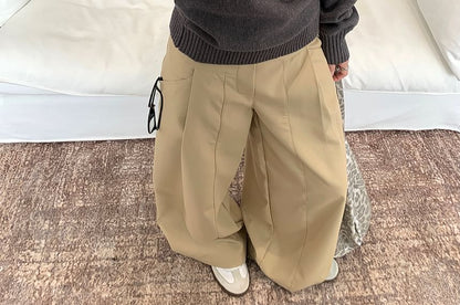 Boat Neck Solid Sweater and Baggy High Waist Pants